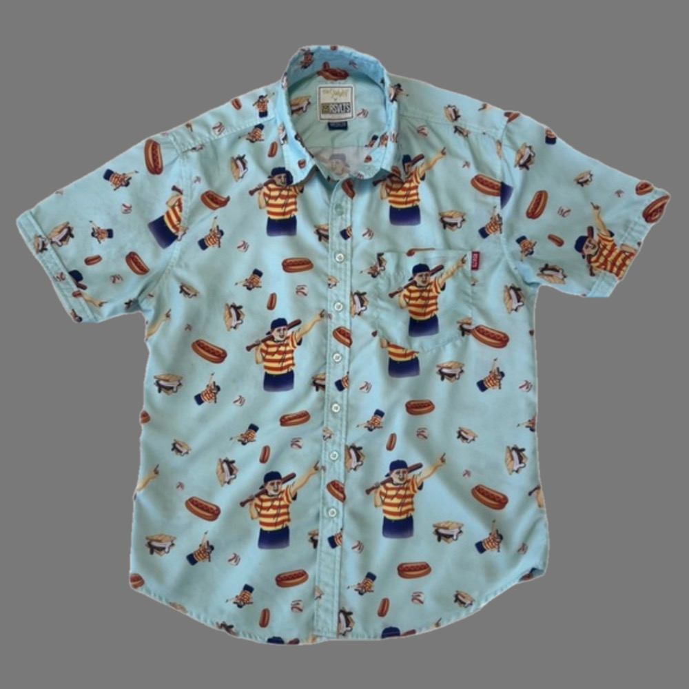 Sandlot Roosevelt Classic Button Down Baseball Theme Shirt